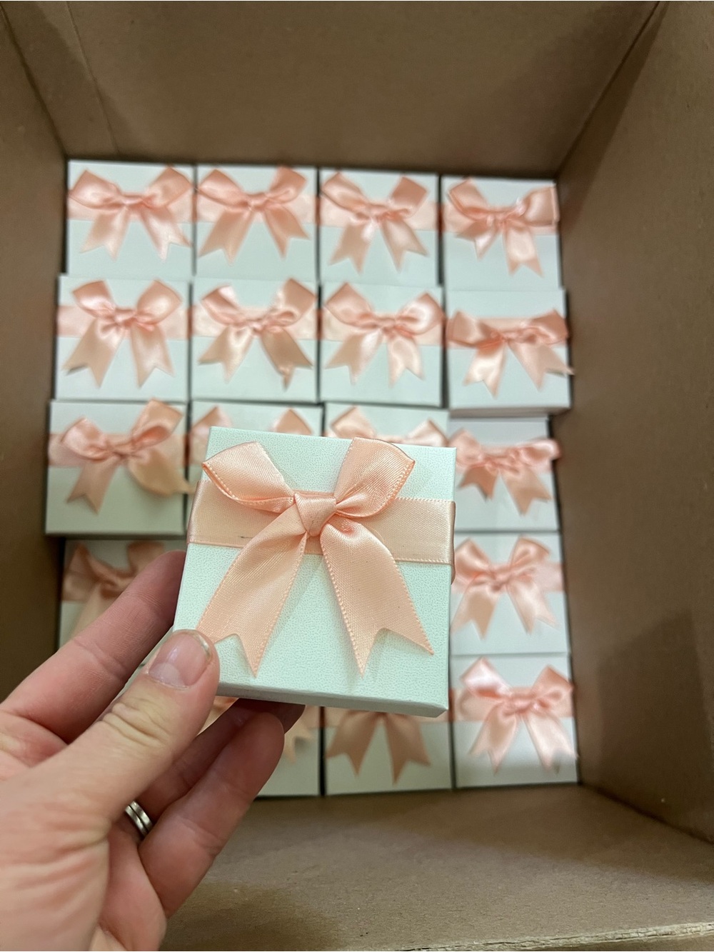 Small Gift Box with Peach Satin Bow lot of 32